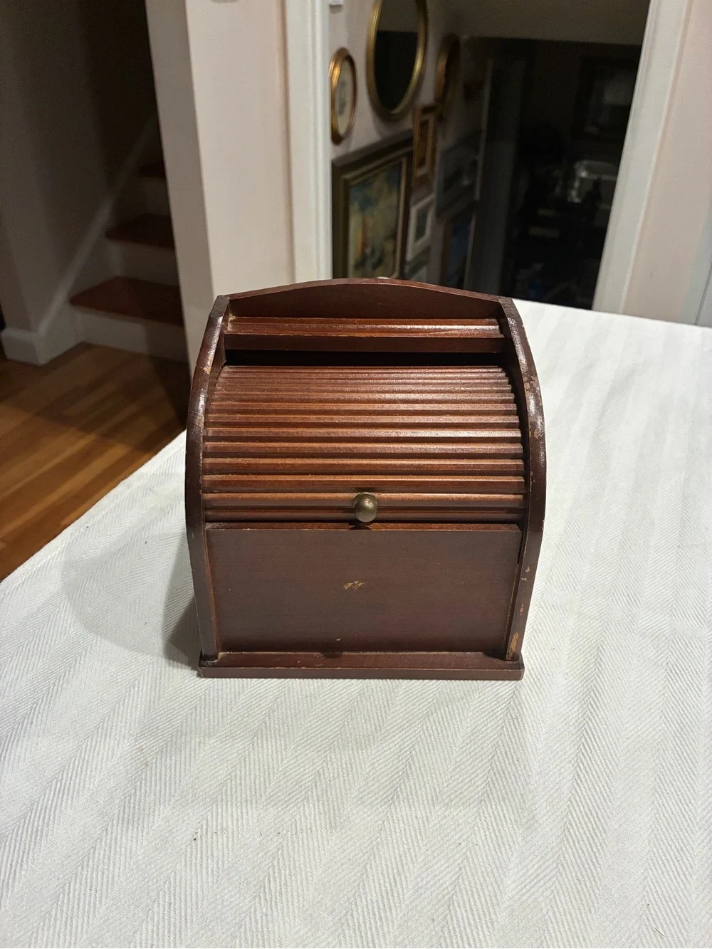 Vintage Wooden Rolled-Top Recipe Box in Dark Brown